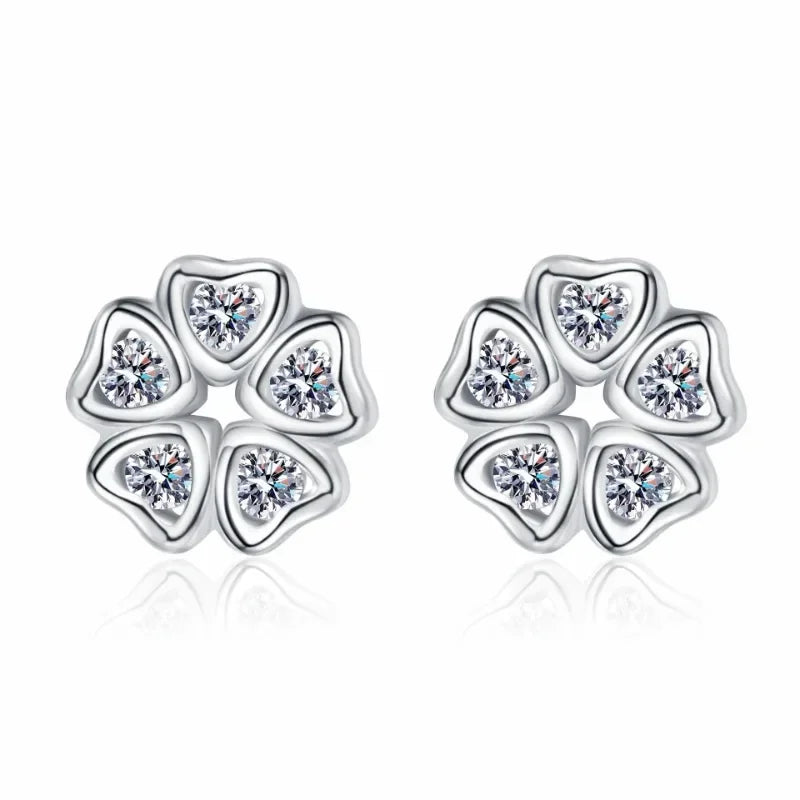 Daughter Adult's Day Platinum PT950 Women Wedding Flower Earplug Stud Earrings 0.25CT Moissanite Diamond Girl Birthday Gift INS
