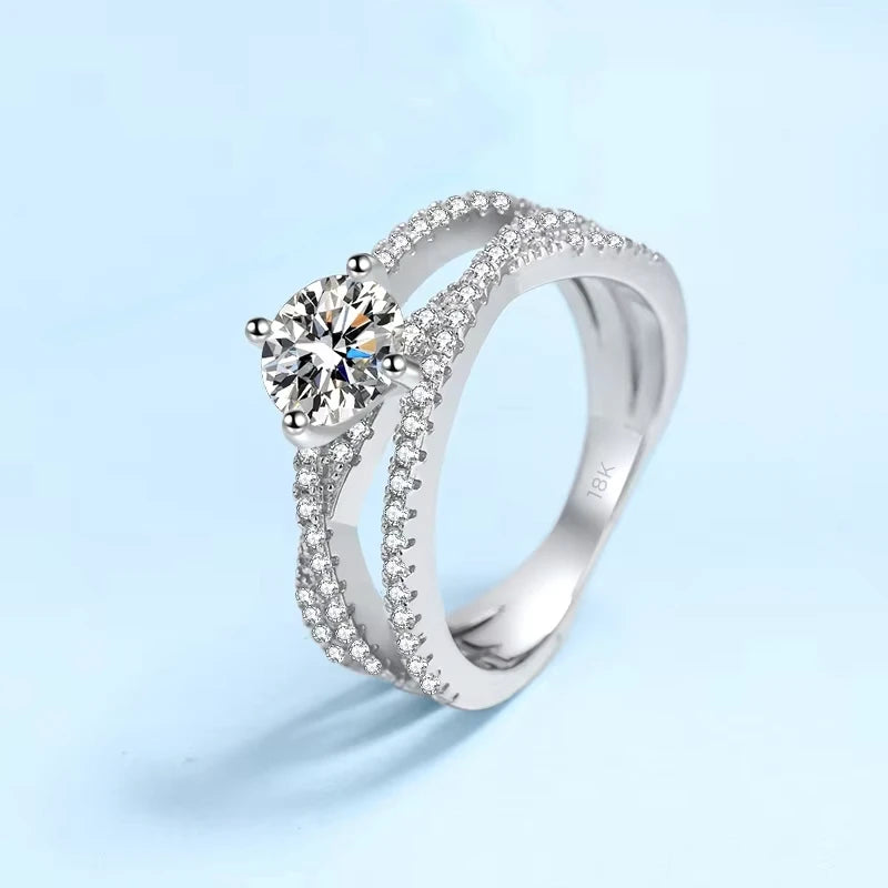 Fine Jewelry Cross Winding Band 18K White Gold Women Engagement Rings VVS1 D Color 1CT Moissanite Diamond Girl Birthday Gift ins