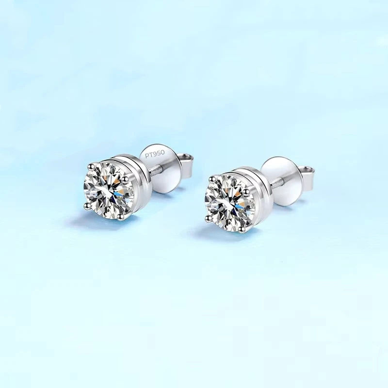 Daughter Birthday Gift PT950 Platinum 0.5/1/2ct Screw Stud Earrings Women Wedding Fine Jewelry Girl Valentine's Day Engagement
