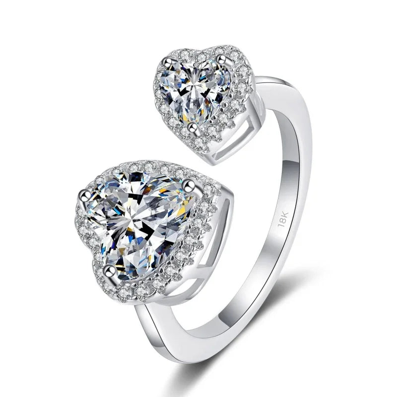 WOMEN Double Heart 18K White Gold Wedding Band VVS1 D Color 2.5CT Moissanite Diamond Valentine's Day Girl Birthday Gift Rings