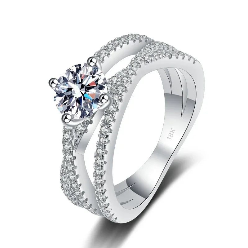 Fine Jewelry Cross Winding Band 18K White Gold Women Engagement Rings VVS1 D Color 1CT Moissanite Diamond Girl Birthday Gift ins