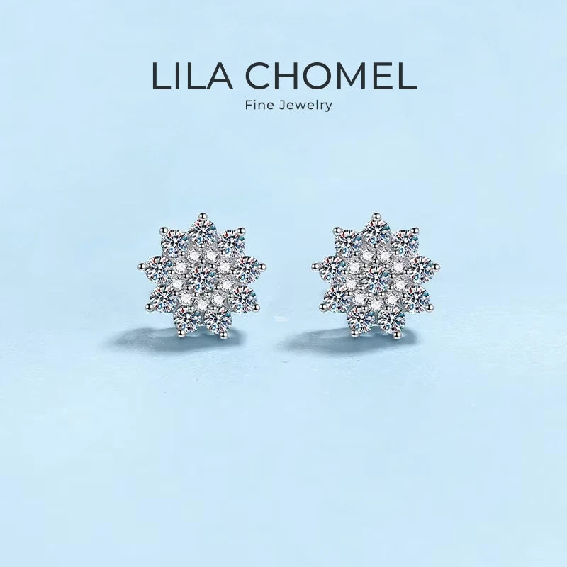 Classic Platinum PT950 Flower Earplug Stud Earrings Women Wedding Jewelry 0.708Carat Moissanite Diamond Girlfriend Birthday Gift