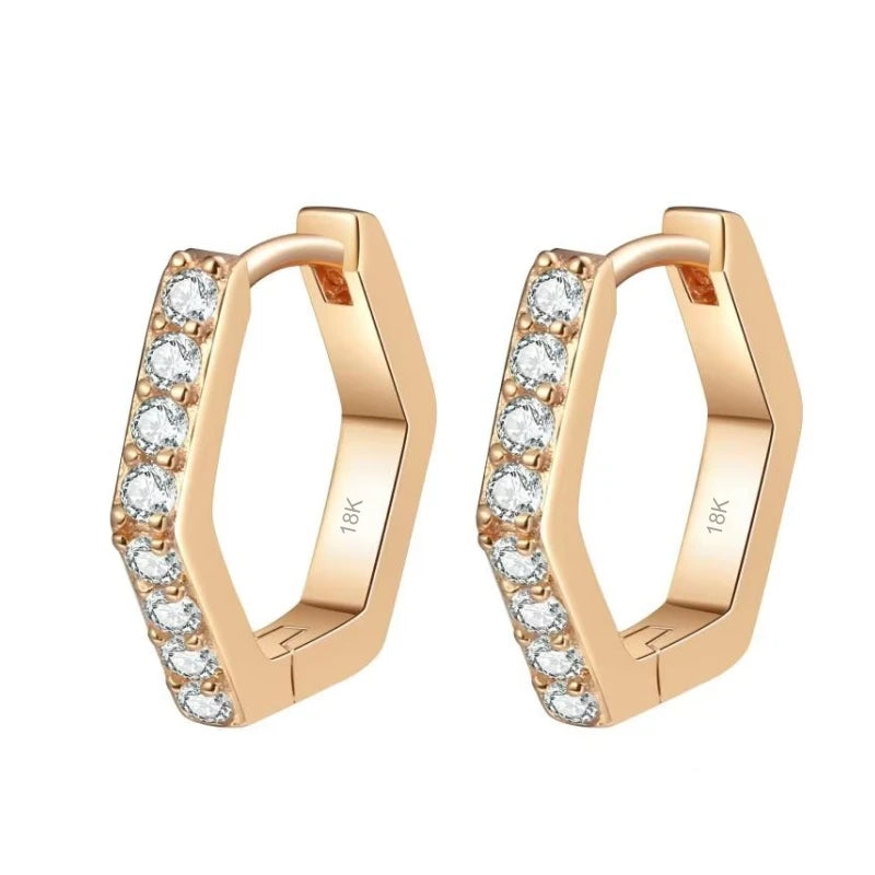Women Valentine's Day 18K Rose Gold Wedding Hoop Earrings Geometric Hexagonal 0.4CT Moissanite Diamond Girl Friend Birthday Gift
