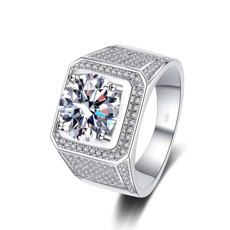 Engagement Men's 18K White Gold Wedding Band 5Carat Moissanite Diamond Men Rings Boyfriend Birthday Gift Husband Valentine's Day