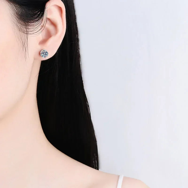 Girl Birthday Gift 18K White Gold Stud Earrings Women Wedding Moissanite Diamond 0.3/0.5/1/2CT PT950 Platinum Valentine's Day