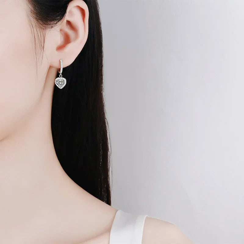 WOMEN Valentine's Day PT950 Platinum Drop Earrings Girlfriend Birthday Gift 2CT Heart Moissanite Diamond Wedding Fine Jewelry