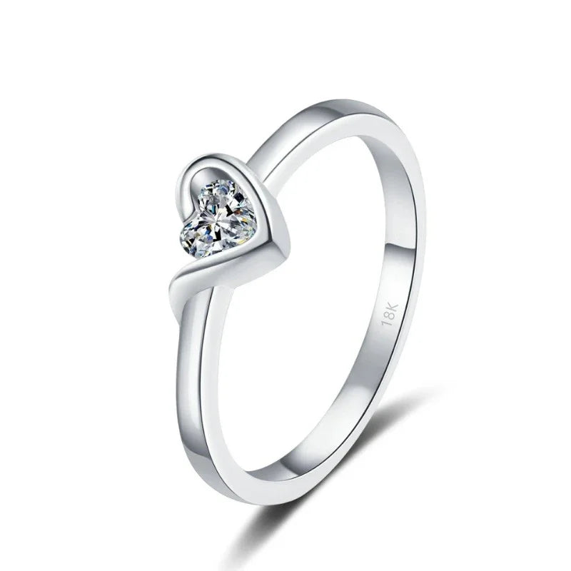 Daughter Adult's Day White Gold 18K Heart Rings Women Engagement Moissanite Diamond 0.3CT Girl Birthday Gift Lady Wedding Band