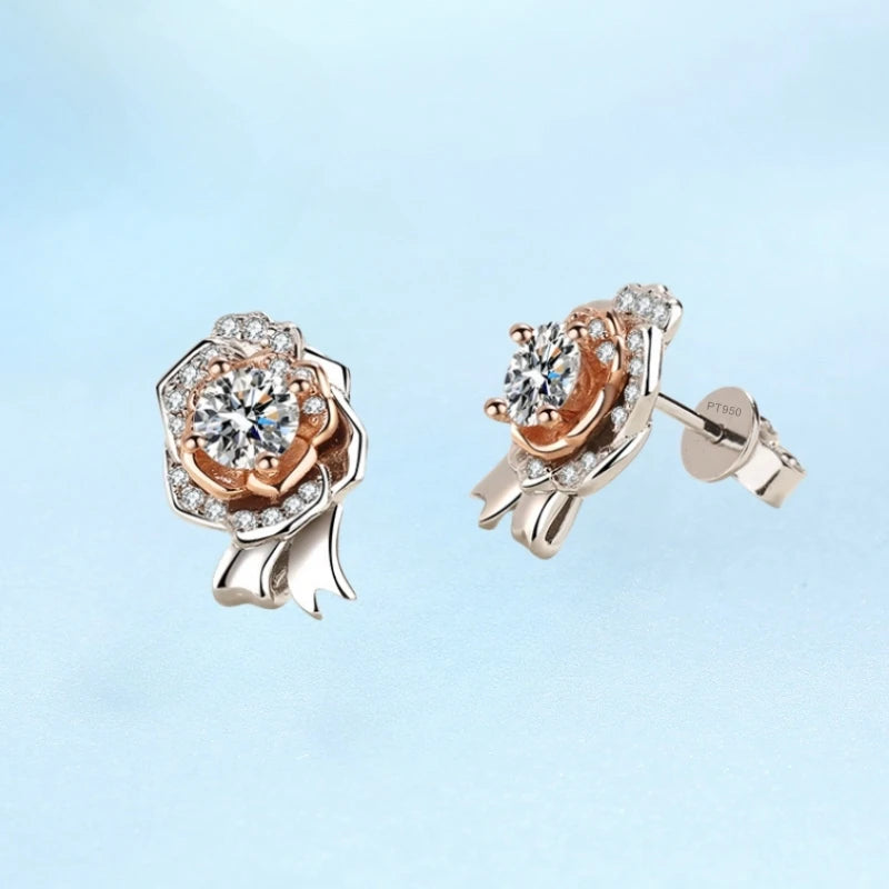 Wedding Party Daughter Fine Jewelry PT950 Platinum Stud Earrings for Women Moissanite Diamond 0.5/1ct Flower Girl Birthday Gift