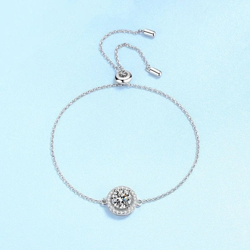 Daughter Birthday Gift 18K White Gold Bracelets Women Wedding 1CT Moissanite Diamond PT950 Platinum Girlfriend Valentine's Day