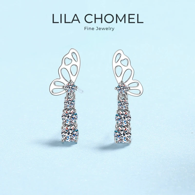 Girl Birthday Gift 18K White Gold Butterfly Stud Earrings 1.24CT Moissanite Diamond Women Valentine's Day PT950 Platinum Jewelry