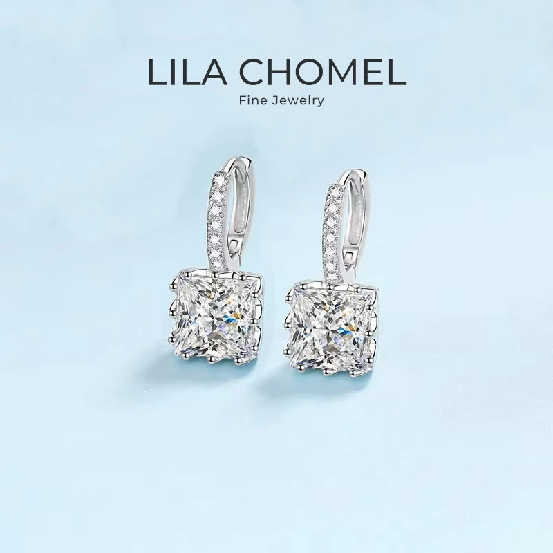 Girlfriend Birthday Gift Platinum PT950 Women's Wedding 1/2/4CT Square Moissanite Diamond Drop Earrings Jewelry Valentine's Day