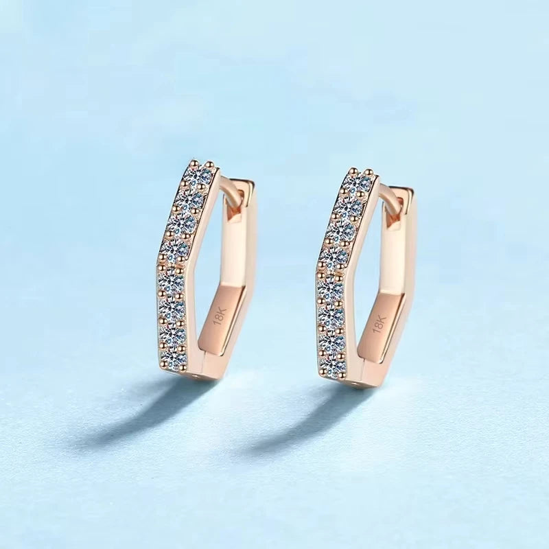 Women Valentine's Day 18K Rose Gold Wedding Hoop Earrings Geometric Hexagonal 0.4CT Moissanite Diamond Girl Friend Birthday Gift