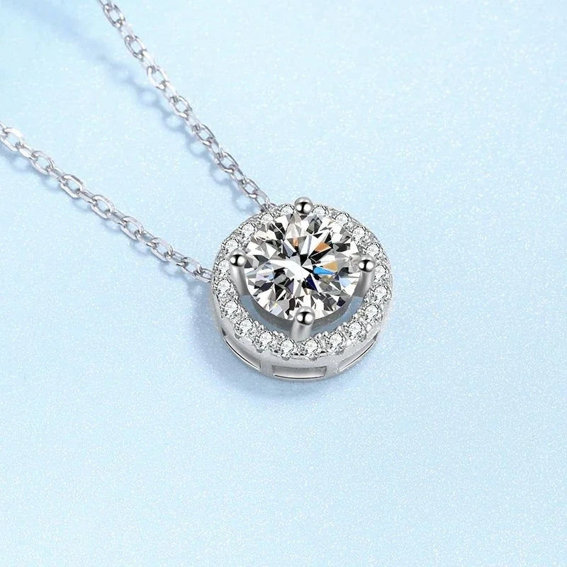 Women Engagement 18K White Gold Wedding Necklaces 0.5/1/2CT Moissanite Diamond Birthday Gift PT950 Platinum Girl Valentine's Day