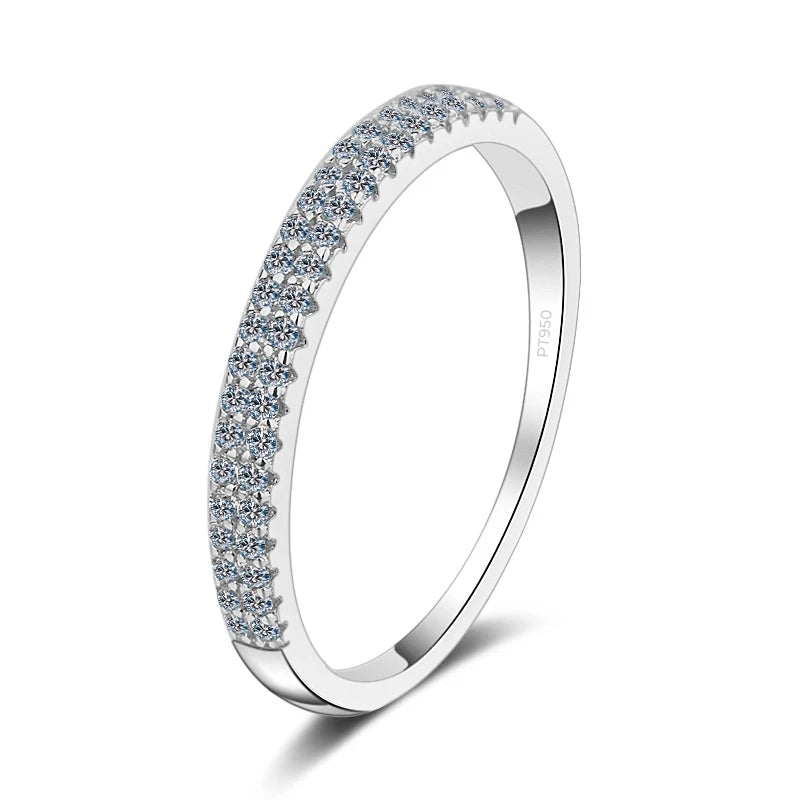 Classic Quality Platinum PT950 Womens Wedding Band Ring VVS1 DColor Brilliant Moissanite Double Row Diamond Luxury Gift for Girl