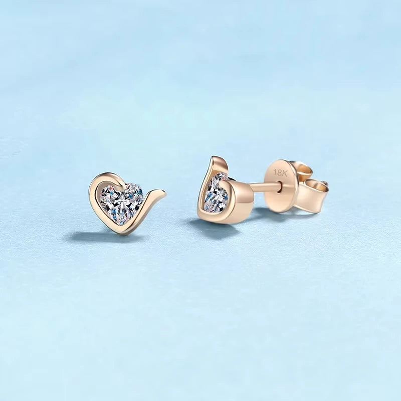 Heart Style 18K Rose Gold Stud Earrings for Women Moissanite Diamond 0.6ct Daughter Birthday Gift Fine Jewelry Girl Engagement