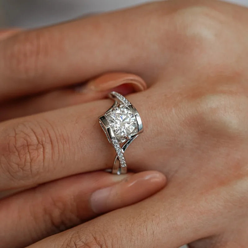 Girl Valentine's Day 18K White Gold Rings 0.5/1CT Moissanite Diamond Women Birthday Gift PT950 Platinum Wedding Band Jewelry
