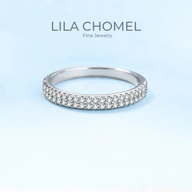 Classic Quality Platinum PT950 Womens Wedding Band Ring VVS1 DColor Brilliant Moissanite Double Row Diamond Luxury Gift for Girl
