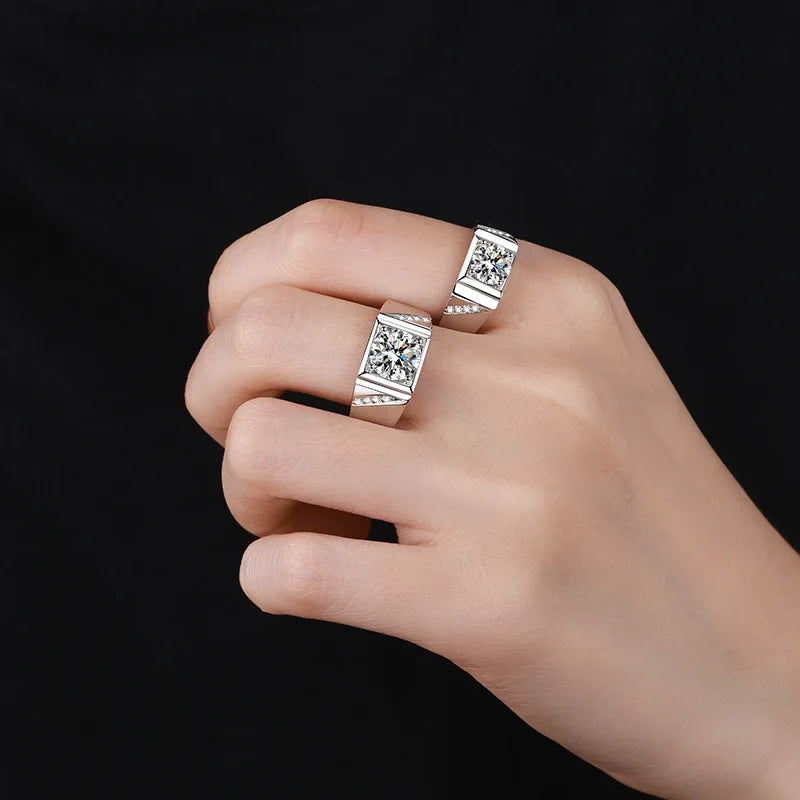 Valentine's Day PT950 Platinum Men Wedding Band 1/2CT Moissanite Diamond Engagement Boyfriend Birthday Gift 18K White Gold Rings