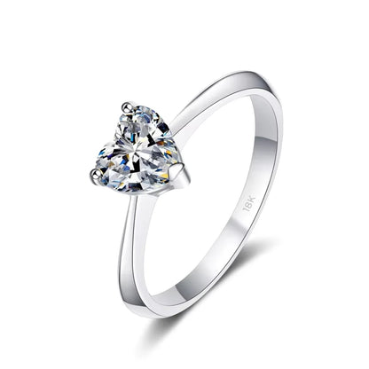 Birthday Gift Heart 18K White Gold Women Wedding Band VVS1 D Color 0.5/1/2CT Moissanite Diamond Rings Girlfriend Valentine's Day