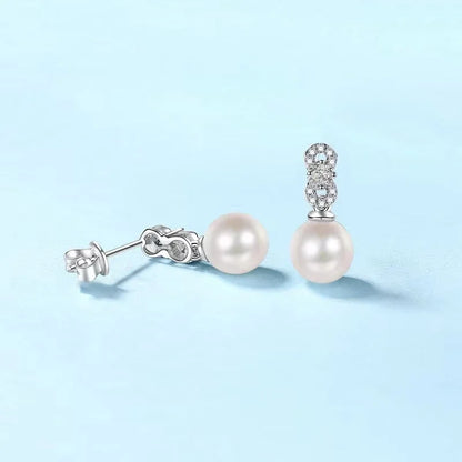 Engagement 18K White Gold Earplug Stud Earrings Women Wedding 0.28CT Moissanite Diamond 9mm Pearl PT950 Platinum Fine Jewelry