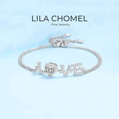 Pulseiras de ouro branco 18K para presente de aniversário de filha, joias de casamento femininas, diamante moissanite 0,5CT, coração para dia dos namorados, LOVER