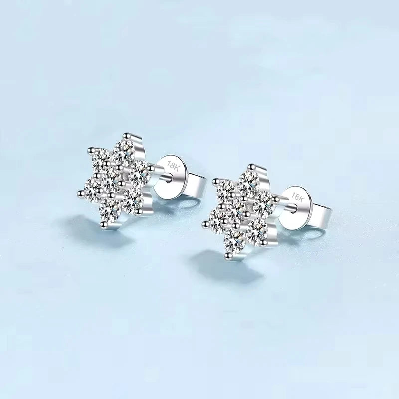Birthday Gift 18K White Gold Earplug Stud Earrings Women Engagement Moissanite Diamond 1.4CT Snowflake Girl Wedding Fine Jewelry