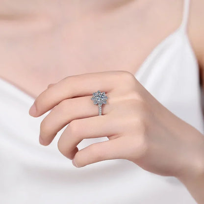 Fine Jewelry Platinum PT950 Rings Women Wedding Band Sunflower 1CT Moissanite Diamond Valentine's Day Girlfriend Birthday Gift