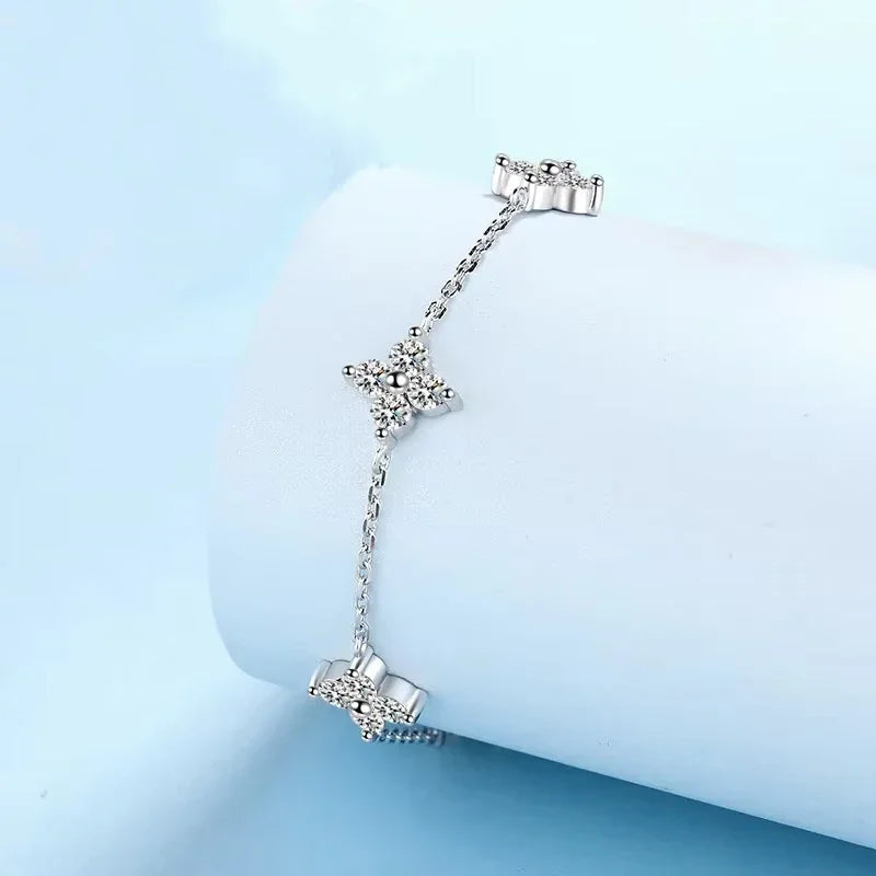 Pulseiras femininas de ouro branco 18K para noivado, casamento, 2 quilates, moissanita, diamante, menina, PT950, platina, presente de aniversário para filha, joias finas