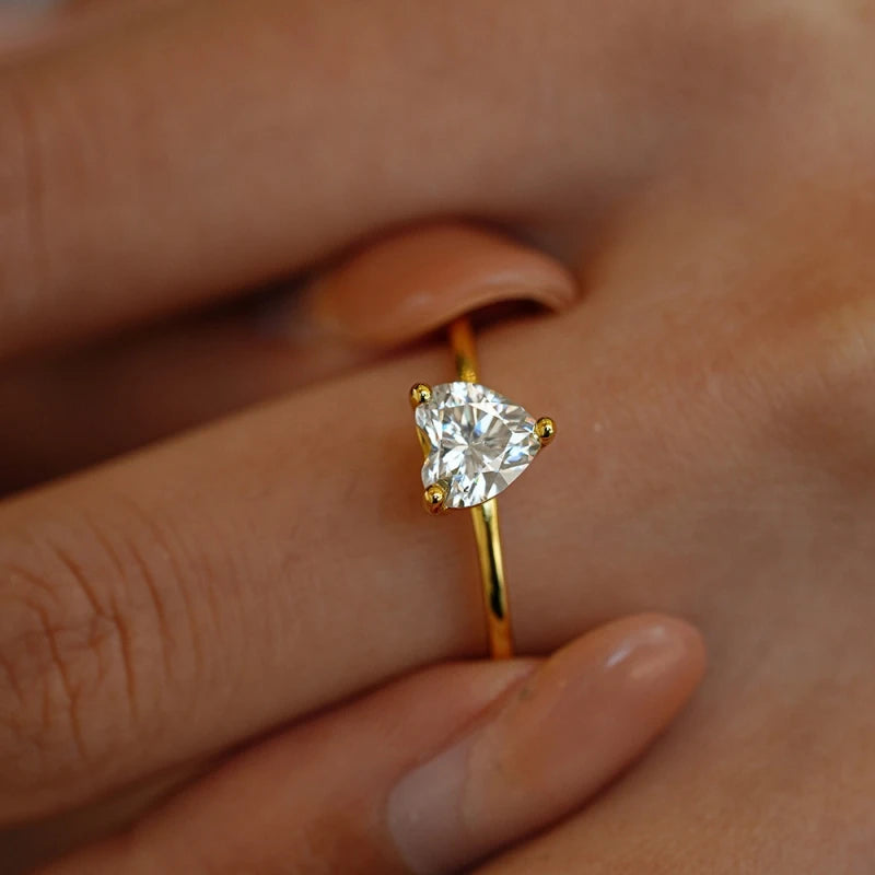 Girl Engagement 18K Gold Women Wedding Band 1CT Heart Moissanite Diamond Daughter Birthday Gift Wife Valentine's Day Nice Rings