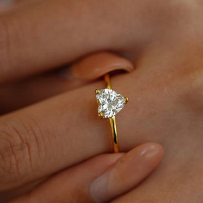 Girl Engagement 18K Gold Women Wedding Band 1CT Heart Moissanite Diamond Daughter Birthday Gift Wife Valentine's Day Nice Rings