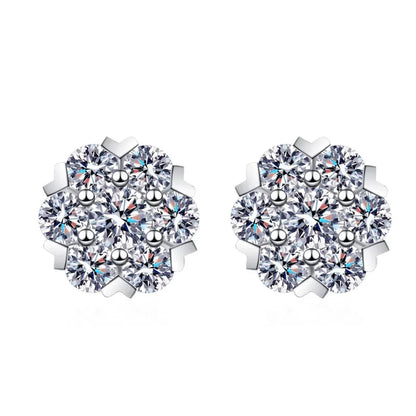 Brincos de orelha de ouro branco 18K para presente de aniversário e filha, brincos de pino para mulheres, noivado, 7 diamantes de moissanita, joias finas para casamento
