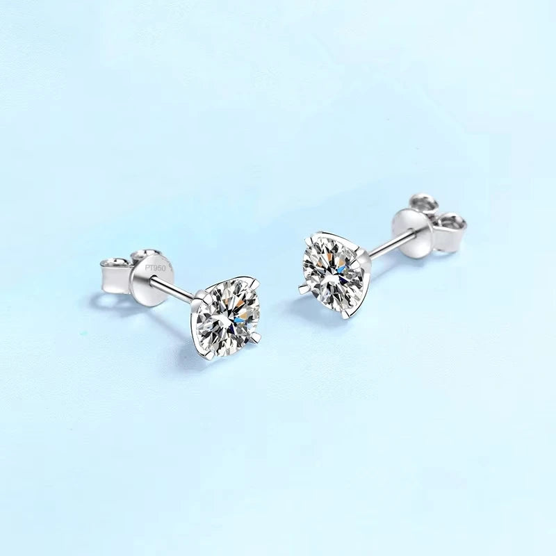 Engagement PT950 Platinum Earplug Stud Earrings Women Wedding 1/2CT Moissanite Diamond Girl Birthday Gift Daughter Fine Jewelry