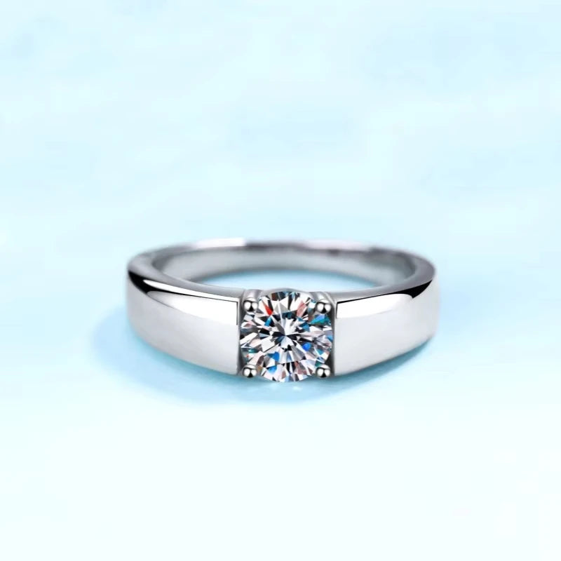 18K White Gold Wedding Band Moissanite Diamond Lover Rings Women Engagement Men 0.5/1CT Valentine's Day PT950 Girl Birthday Gift