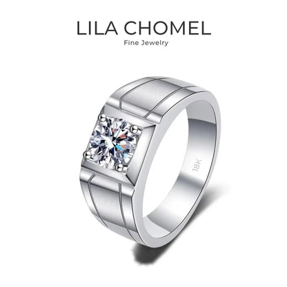 Engagement Rings 18K White Gold Men Wedding Band 1CT Moissanite Diamond PT950 Platinum Birthday Gift Boy Friend Valentine's Day