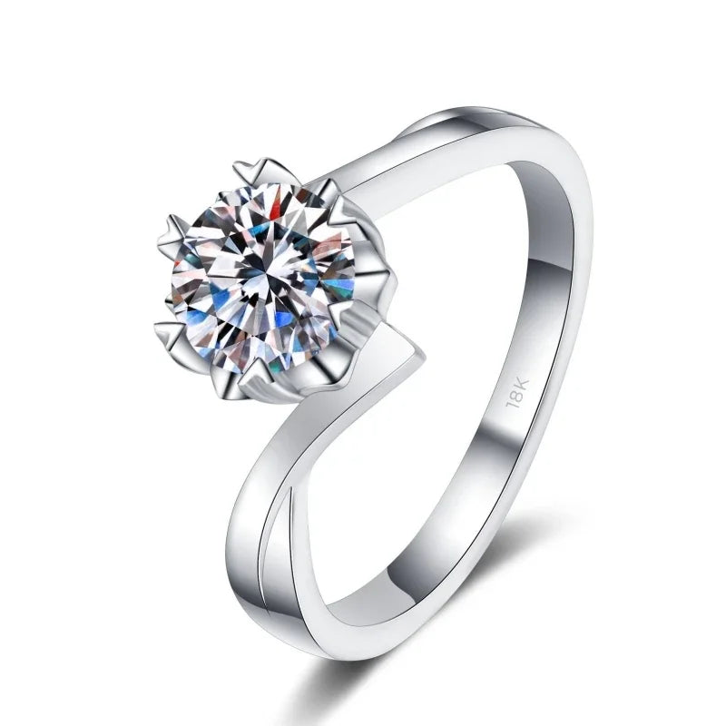 Women Wedding Band Twisted 18K White Gold Engagement Rings 0.5/1/2CT Moissanite Diamond Girlfriend Birthday Gift Fine Jewelry