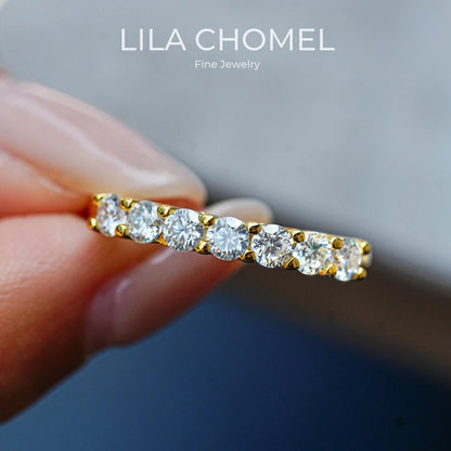 Aliança de casamento feminina, dia dos namorados, ouro 18K, diamante moissanita 0,7CT, joia fina para presente de aniversário e namorada