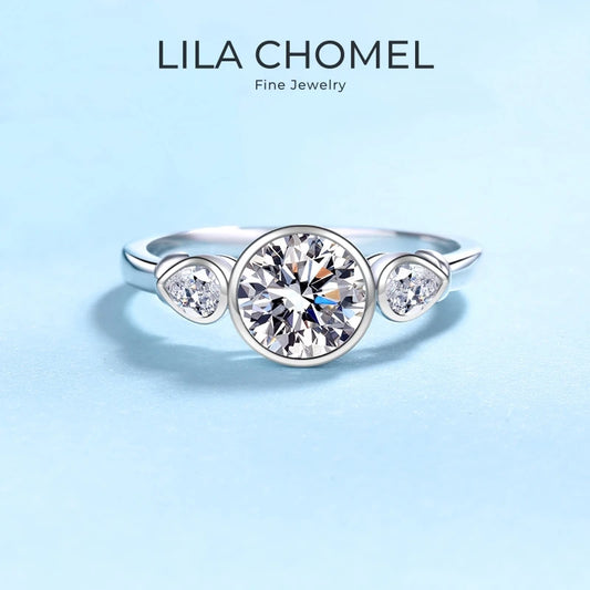 Women Engagement 18K White Gold Wedding Band Pear/Round 1.6CT VVS1 D Color Moissanite Diamond PT950 Platinum Girl Birthday Gift