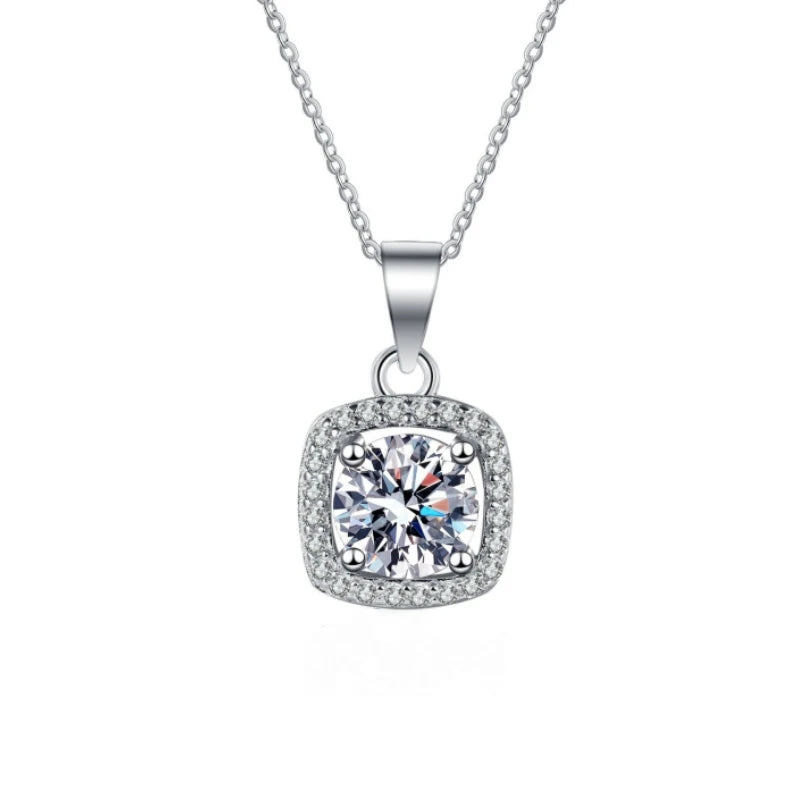 Colar de ouro branco 18K para noivado, joias finas para casamento, pingente de diamante de moissanita 1CT PT950, presente de aniversário para meninas