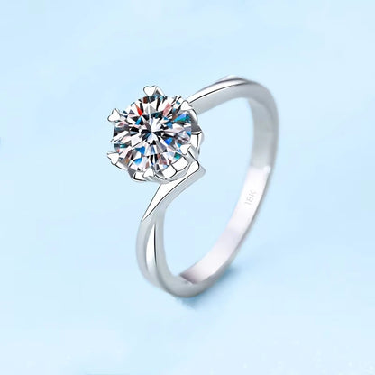 Women Wedding Band Twisted 18K White Gold Engagement Rings 0.5/1/2CT Moissanite Diamond Girlfriend Birthday Gift Fine Jewelry