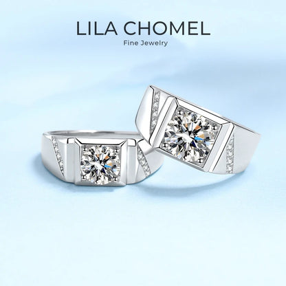 Valentine's Day PT950 Platinum Men Wedding Band 1/2CT Moissanite Diamond Engagement Boyfriend Birthday Gift 18K White Gold Rings
