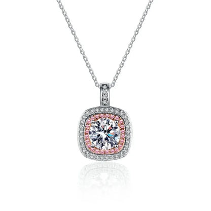 Square White Gold 18K with rose gold Wedding fine Jewelry 1Carat D Color Moissanite Diamond Necklace for Women Sparkling Pendant