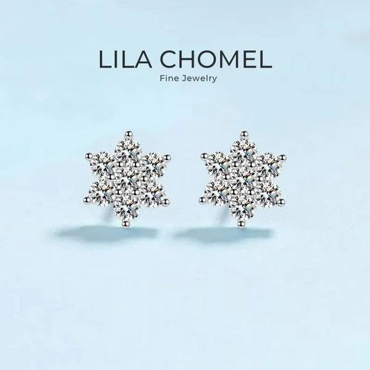Birthday Gift 18K White Gold Earplug Stud Earrings Women Engagement Moissanite Diamond 1.4CT Snowflake Girl Wedding Fine Jewelry
