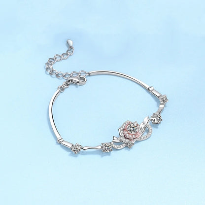 Girlfriend Birthday Gift 18K White Gold Bracelets Wedding 1.4Carat Moissanite Diamond Daughter Rose Flower Women Valentine's Day