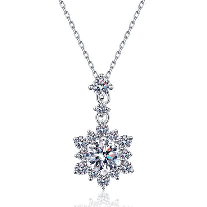 WOMEN Valentine's Day 18K White Gold Wedding Necklaces 1CT Moissanite Diamond Snowflake Pendant Christmas Girl Birthday Gift Ins