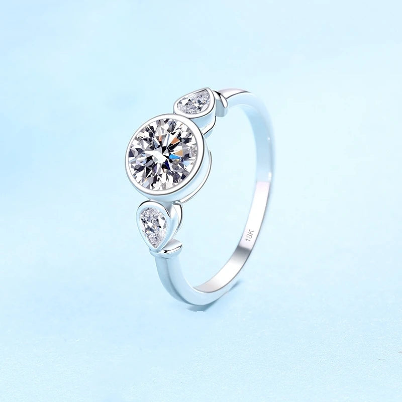Women Engagement 18K White Gold Wedding Band Pear/Round 1.6CT VVS1 D Color Moissanite Diamond PT950 Platinum Girl Birthday Gift
