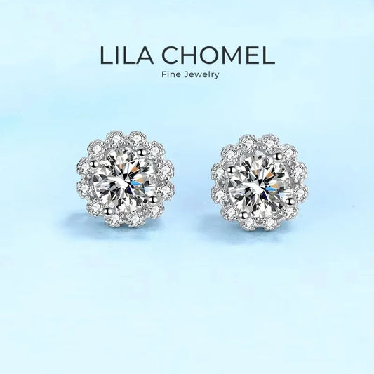 Valentine's Day Girl 18K White Gold Stud Earrings Women Wedding Moissanite Diamond 1CT PT950 Platinum Daughter Birthday Gift