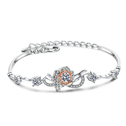 Girlfriend Birthday Gift 18K White Gold Bracelets Wedding 1.4Carat Moissanite Diamond Daughter Rose Flower Women Valentine's Day