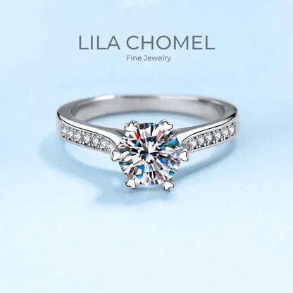 Birthday Gift PT950 Platinum Girl Wedding Band Six Heart Pronged Moissanite Diamond VVS1 D Color 1ct Engagement Rings for Women