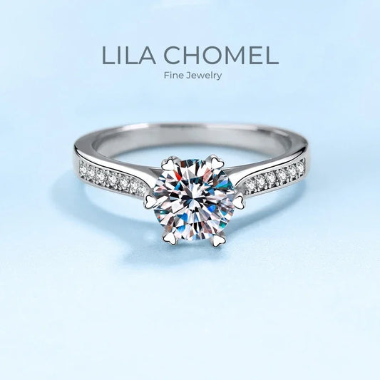 Birthday Gift PT950 Platinum Girl Wedding Band Six Heart Pronged Moissanite Diamond VVS1 D Color 1ct Engagement Rings for Women