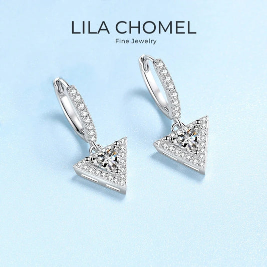 Wedding Jewelry 18K White Gold Triangular Drop Earrings Women Moissanite Diamond 1/2CT Girl Birthday Gift Lady Valentine's Day